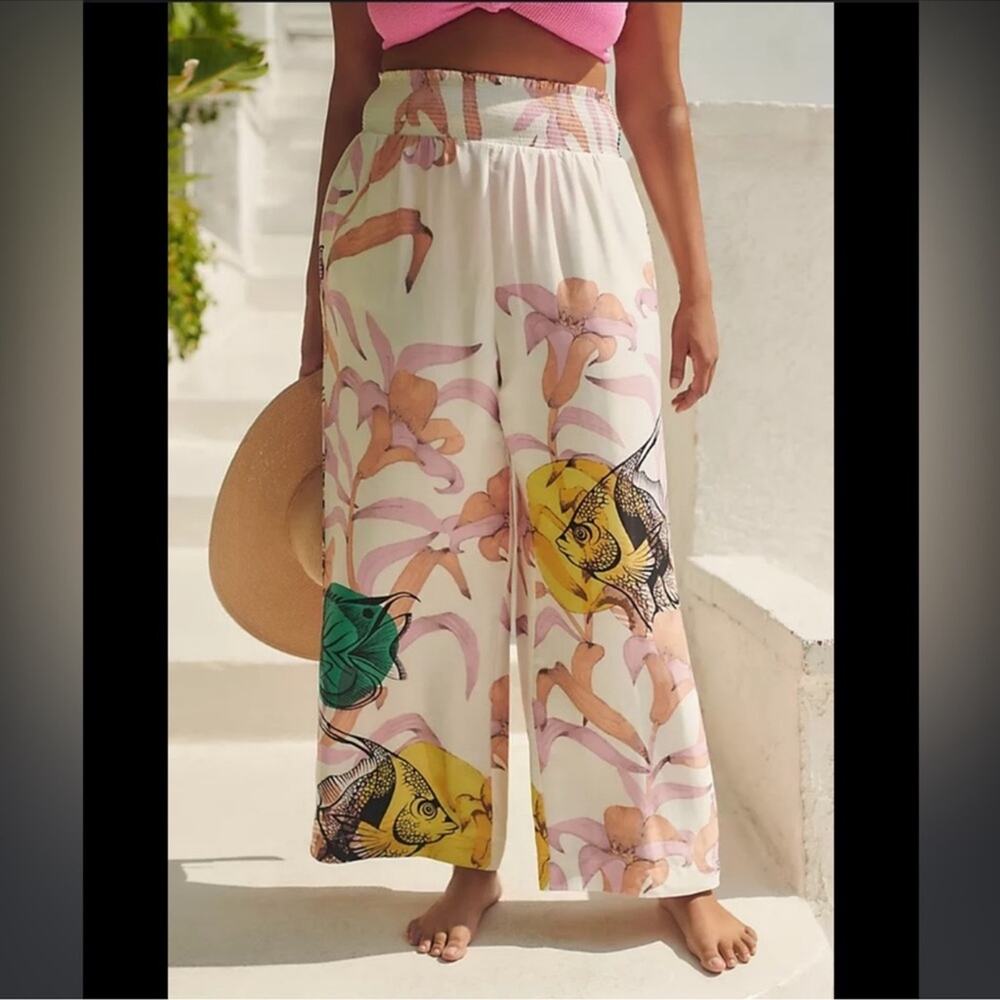 Anthropologie Maeve Pia Binazzi Pants Floral Tropical Wide Leg Size Large - Picture 9 of 9